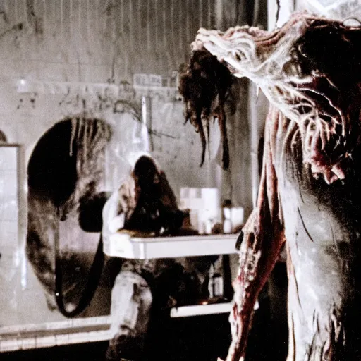 Image similar to b - grade horror film budget production a very strange creature made of cronenberg horrible nurse