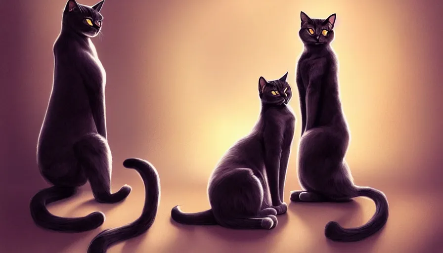 Prompt: artwork of really tall sitting cats by artgerm, thick brush, 4 k resolution