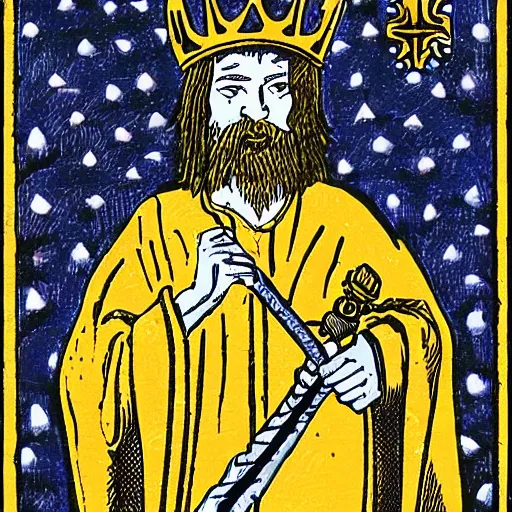 Prompt: king with sword in tarot card style, high details