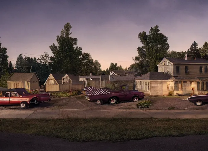 Prompt: a detailed photographic render of an american suburb by gregory crewdson, photoreal, 4 k
