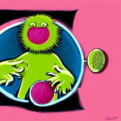 Image similar to a portrait of a skateboarding tennis ball monster skateboarding, chalk, digital art, fantasy, magic, chalk, trending on artstation, ultra detailed, professional illustration by basil gogos