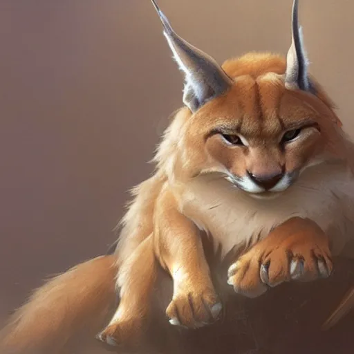 Prompt: concept art, a cute fluffy caracal, 8 k, alphonse mucha, james gurney, greg rutkowski, john howe, artstation