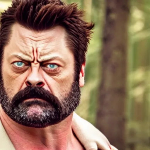 Prompt: nick offerman ( accurate face ) as wolverine, photorealistic logan movie still, detailed, 8 k