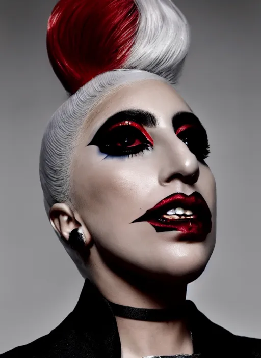Prompt: lady gaga by nick knight, born this way, born this way album, black winged eyeliner, black lipstick, red weapon 8 k s 3 5, cooke anamorphic / i lenses, highly detailed, cinematic lighting