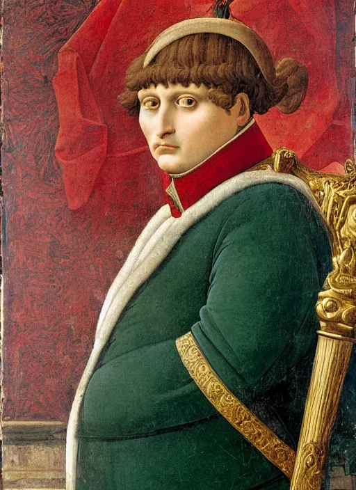 Image similar to grandiose epic renaissance portrait of napoleon bonaparte, french emperor, detailed painting by boticelli, leonardo davinci, francois gerard and jacques louis david