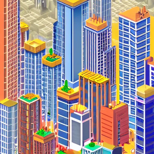 Prompt: huge city full of skyscrapers, isometric, pixelart by Eboy