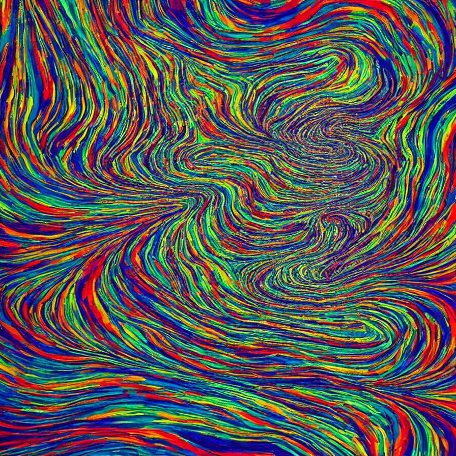 Prompt: trippy psychedelic artwork about a road going down a beautiful valley