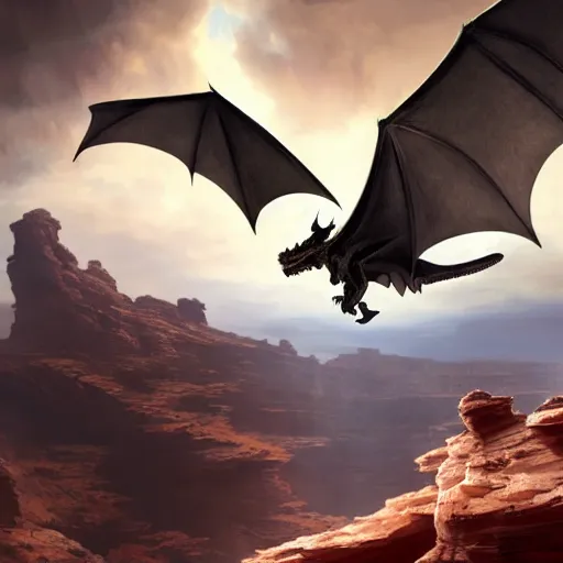 Prompt: a dragon flying over a landscape of Sandstone canyons, dramatic lighting, illustration by Greg rutkowski, yoji shinkawa, 4k, digital art, concept art, trending on artstation