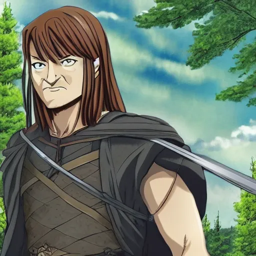 Image similar to boromir in an anime world, incredibly detailed, ultra realistic