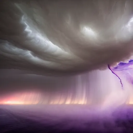 Image similar to amazing photo of a purple clouds in the shape of a tornado by marc adamus, beautiful dramatic lighting