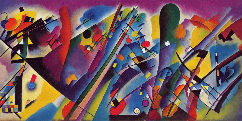 Prompt: improvisation, by wassily kandinsky, high detail abstract painting, subdued colors