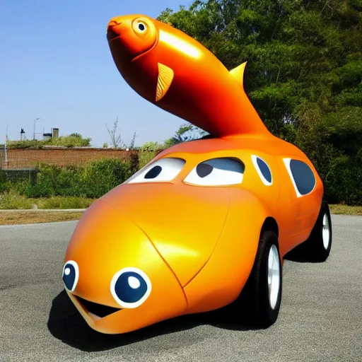 Prompt: a car in the shape of a large fish