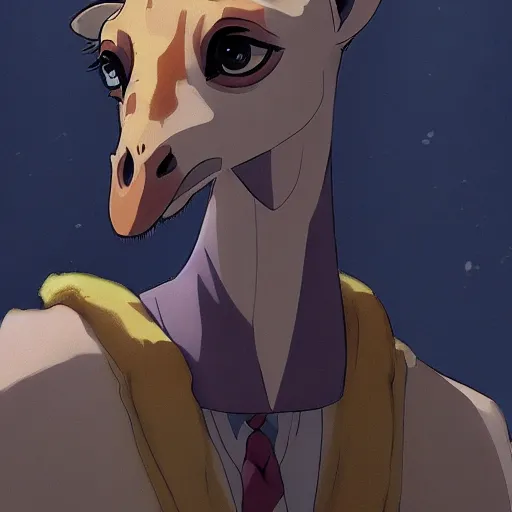 Image similar to a giraffe wearing a dress, illustration concept art anime key visual trending pixiv fanbox by wlop and greg rutkowski and makoto shinkai and studio ghibli and kyoto animation symmetrical facial features