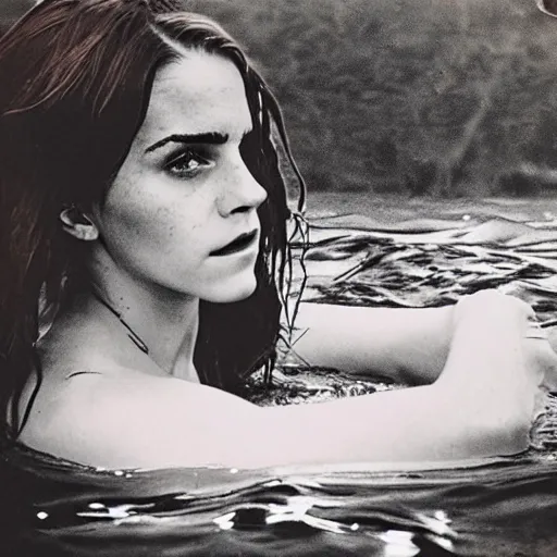 Image similar to intimate polaroid photo of emma watson submerging in water