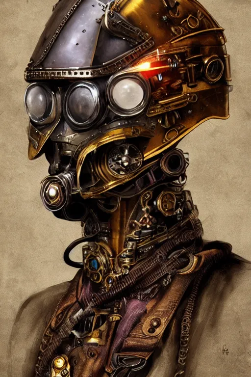 Image similar to steampunk helmet fantasy art mask robot ninja stylized digital illustration sharp focus, elegant intricate digital painting artstation concept art global illumination ray tracing advanced technology chaykin howard and campionpascale and cooke darwyn and davis jack