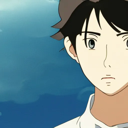 Prompt: teenager boy with Fragile looking beautiful portrait face looking up made by Studio Ghibli highly detailed art, beautiful scene, sharp focus, smooth, 8k, anime art, nostalgic