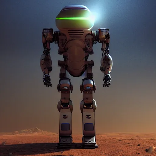 Image similar to realistic robot android on mars, death's door, alone, apocalypse, low power, realistic light and shadow effects