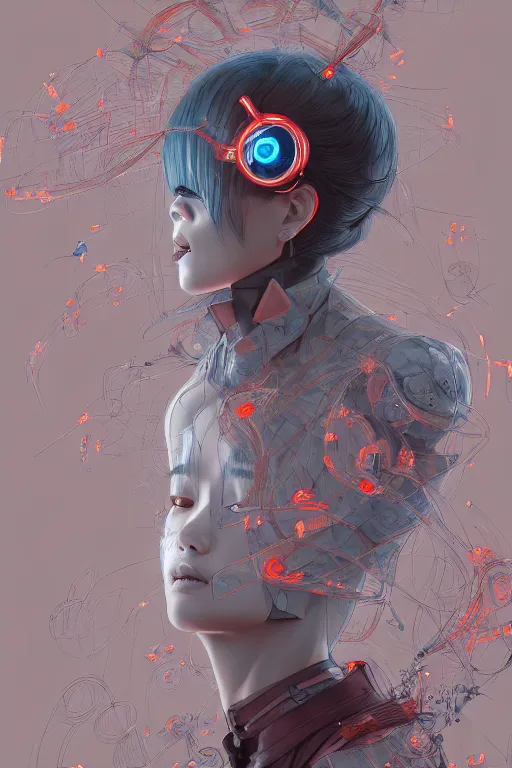 Image similar to hyperrealistic photography of a machine entering a female host in the style of Jin Kagetsu, James Jean and wlop, highly detailed, sharp focus, intricate concept art, digital painting, 4k, artstation