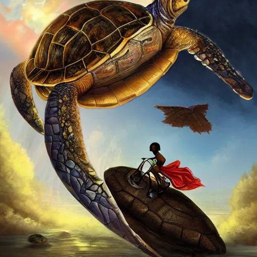 Image similar to kobe byrant riding on a turtle in heaven, amazing digital art, amazing detail, fantasy art, artstatiom, cgsociety, epic art