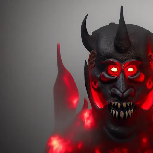 Image similar to Oni mask, mysterious and evocative, black and red details, photorealistic, octane render, highly detailed, 4K, ray tracing, ambient lighting, H 1024