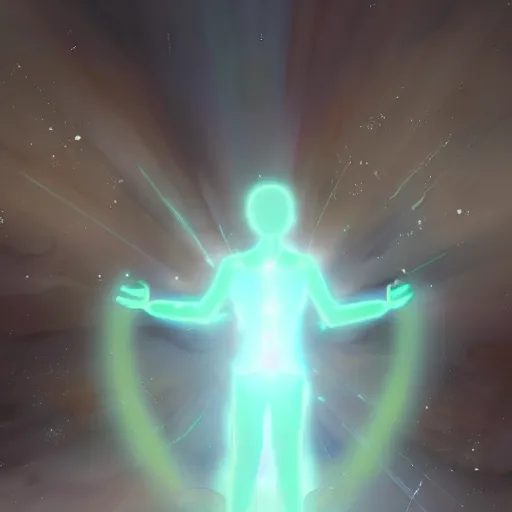 Image similar to a human with a glowing aura, mist