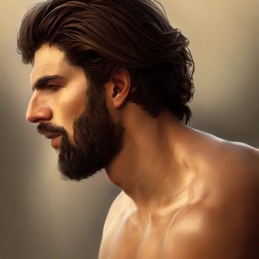 Image similar to Perfectly-centered portrait-photograph of a real life Greek god, lifelike, super highly detailed, professional digital painting, artstation, concept art, Unreal Engine 5, Photorealism, HD quality, 8k resolution, cinema 4d, 3D, beautiful, cinematic, art by artgerm and greg rutkowski and alphonse mucha and loish and WLOP