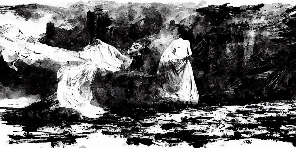 Image similar to the corpse of a norwegian bride. radiant light, detailed and intricate environment, digital art, trending on art station kvlt by peder balke by peder balke by guido crepax by norman bluhm mystic high contrast monochromatic noir