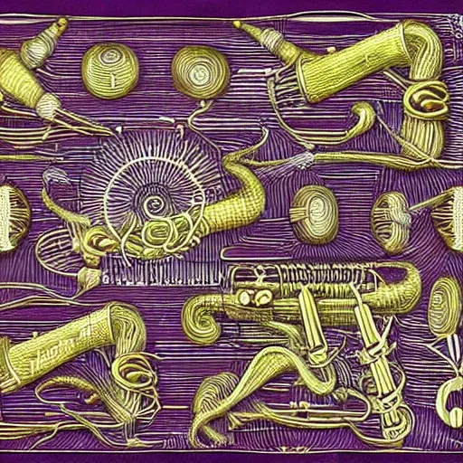 Image similar to a fabric rendering of alien musical instruments by kinuko craft rendered by houdini