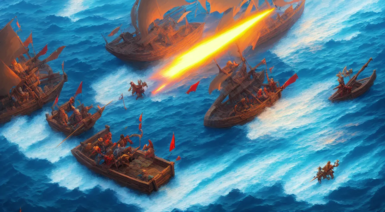 Image similar to Pixelart of a medieval battles in the sea, volumetric lighting, digital pixel art, pixiv, official fanart behance hd by Jesper Ejsing, by RHADS, Makoto Shinkai and Lois van baarle, ilya kuvshinov, rossdraws global illumination