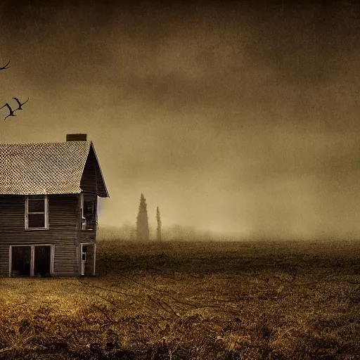 Prompt: a house in the middle of nowhere,realistic,award winning photograph,scary,eerie