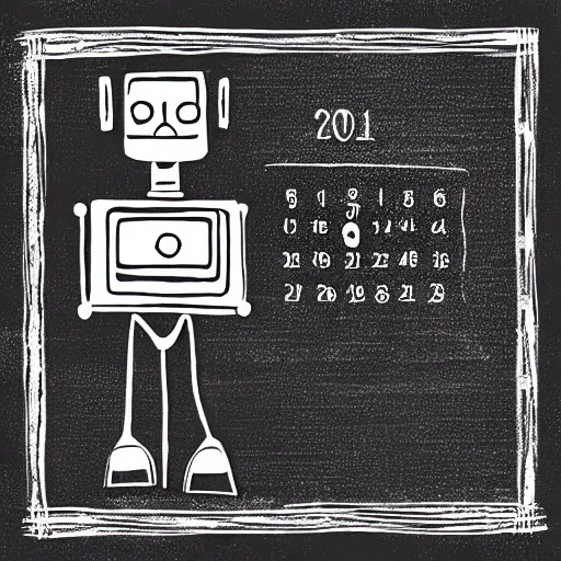 Prompt: draw of a robot writing in a calendar