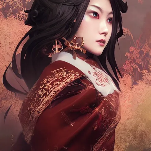 Prompt: charming character yae miko from video game genshin impact full body, dark aesthetic, intricate, elegant, sharp focus, illustration, highly detailed, digital painting, concept art, matte, art by wlop and artgerm and greg rutkowski and ross tran, masterpiece