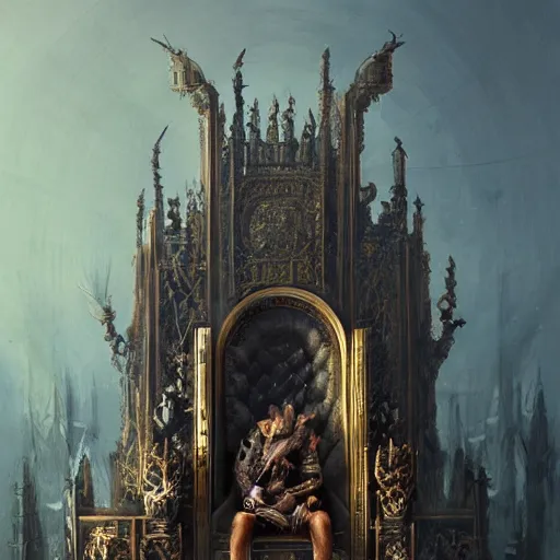 Prompt: rat overlord sitting on throne with hundreds of humans wordhipping, ssci - fi and fantasy, intricate and very very beautiful and elegant, highly detailed, digital painting, artstation, concept art, smooth and sharp focus, illustration, art by greg rutkowski