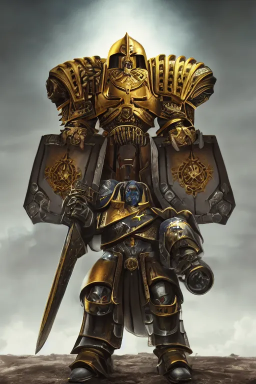 Image similar to armor portrait heros warhammer 4 0 k horus heresy fanart - the primarchs emperor by johannes helgeson animated with vfx concept artist & illustrator global illumination ray tracing hdr fanart arstation zbrush central hardmesh 8 k octane renderer comics stylized