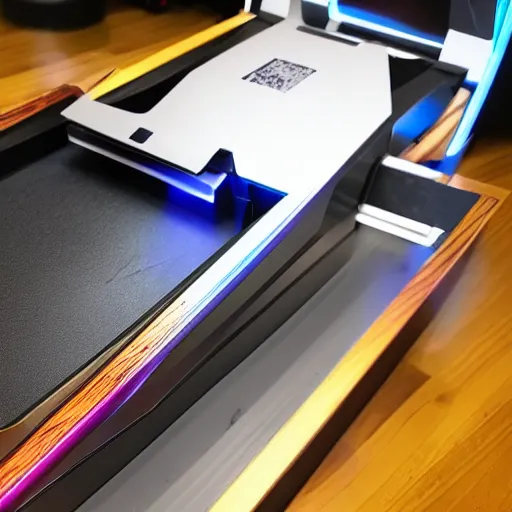 Image similar to photo of an rgb gaming guillotine