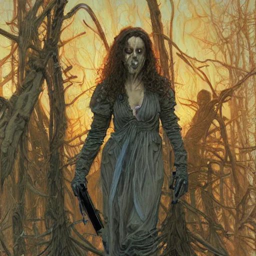 Prompt: portrait of a woman in a zombie apocalypse, by donato giancola.