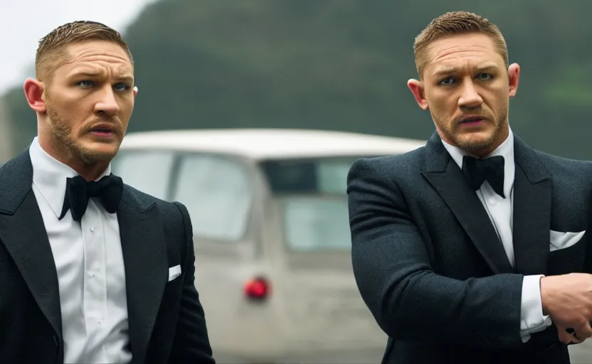 Image similar to film still of Tom Hardy as James Bond in Skyfall, 8k,