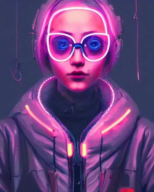 Image similar to detailed portrait Neon Operator Girl, cyberpunk futuristic neon, reflective puffy coat, decorated with traditional Japanese ornaments by Ismail inceoglu dragan bibin hans thoma greg rutkowski Alexandros Pyromallis Nekro Rene Maritte Illustrated, Perfect face, fine details, realistic shaded, fine-face, pretty face