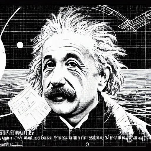 Image similar to portrait of albert einstein in front of a space - time diagram, by laurie greasley