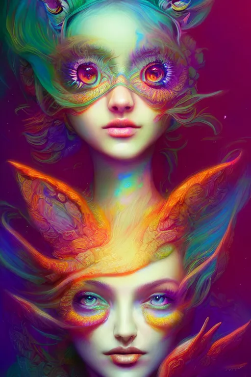 Image similar to lsd, acid trip, intricate fractals, a detailed portrait of a beautiful woman with ( fox ) features, in professional makeup, dramatic lighting, by lois van baarle, ross tran, greg rutkowski, 4 k, trending on artstation