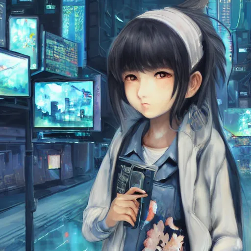 Image similar to dynamic composition, motion, ultra-detailed, incredibly detailed, a lot of details, amazing fine details and brush strokes, colorful and grayish palette, smooth, HD semirealistic anime CG concept art digital painting, watercolor oil painting of Clean and detailed post-cyberpunk sci-fi close-up schoolgirl in asian city in style of cytus and deemo, blue flame, relaxing, calm and mysterious vibes,, by a Chinese artist at ArtStation, by Huang Guangjian, Fenghua Zhong, Ruan Jia, Xin Jin and Wei Chang. Realistic artwork of a Chinese videogame, gradients, gentle an harmonic grayish colors. set in half-life 2, Matrix, GITS, Blade Runner, Neotokyo Source, Syndicate(2012), dynamic composition, beautiful with eerie vibes, very inspirational, very stylish, with gradients, surrealistic, dystopia, postapocalyptic vibes, depth of field, mist, rich cinematic atmosphere, perfect digital art, mystical journey in strange world