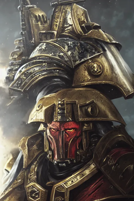 Image similar to armor portrait heros warhammer 4 0 k horus heresy fanart - the primarchs emperor by johannes helgeson animated with vfx concept artist & illustrator global illumination ray tracing hdr fanart arstation zbrush central hardmesh 8 k octane renderer comics stylized