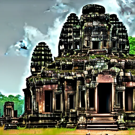 Image similar to a futuristic steam punk angkor thom, photorealistic