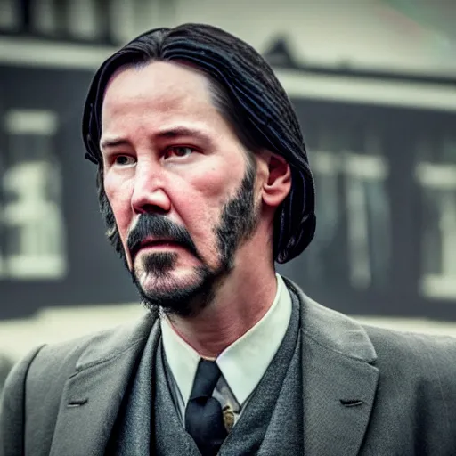 Image similar to Keanu reeves in Peaky Blinders very detail 4K quality super realistic