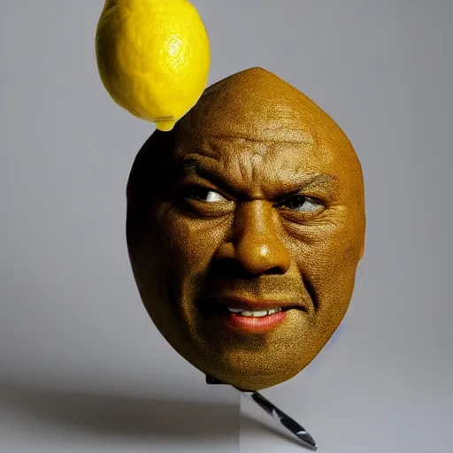 Image similar to a lemon in the shape of Dwayne Johnsons head