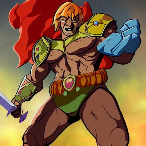 Prompt: filmation he-man in the style of a fantasy hero, digital art, artstation