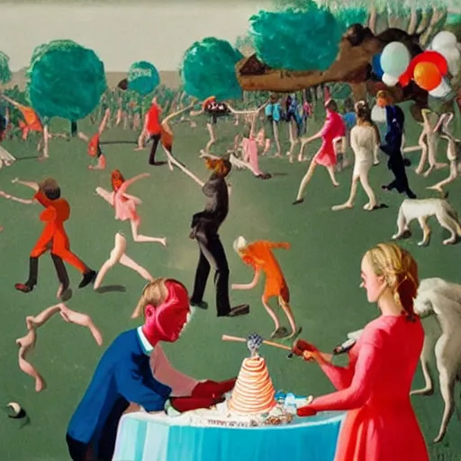 Image similar to having a cool party birthday party, painting by neo rauch, highly detailed