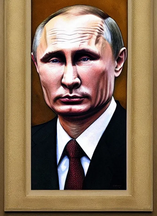 Prompt: putin as italian mobster, portrait painting, by enki art, fina art