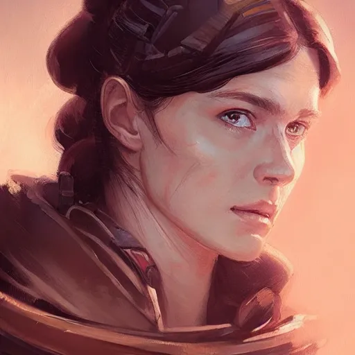 Prompt: portrait of a woman by greg rutkowski, jedi knight allana solo, straight brown hair, star wars expanded universe, she is about 2 0 years old, wearing the tactical gear of the galactic alliance, highly detailed portrait, digital painting, artstation, concept art, smooth, sharp foccus ilustration, artstation hq