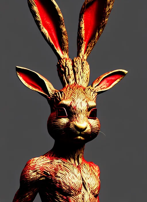 Prompt: rabbit groot as marble statue, red sunglasses, in red background, soft red texture, red realistic 3 d render, high red lights, 4 k, high detailed photography red, 5 0 mm lens